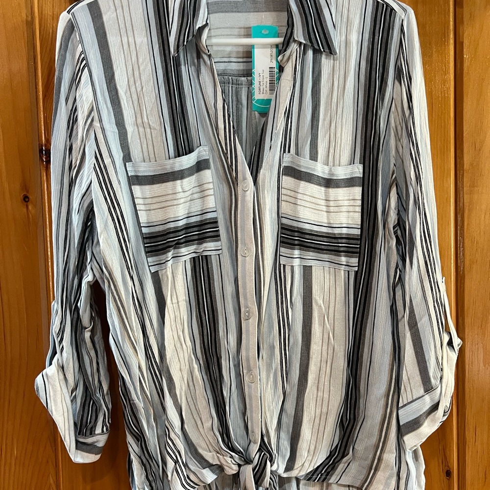 Lightweight Striped Button-Front Women's Top - Gray/White